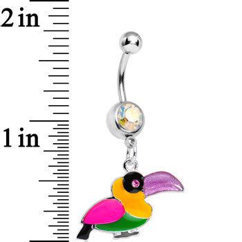 aurora gem multicolored parrot dangle belly ring bodycandy