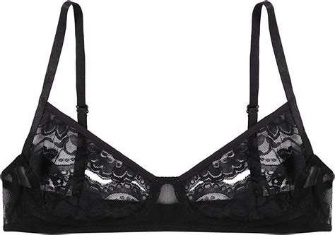 Aislor Womens Sheer Lace Hollow Out Nipple Triangle Bralette Wire Free