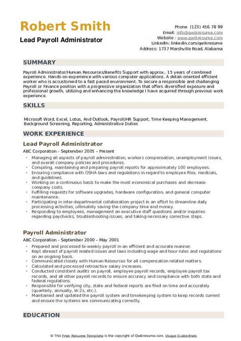 payroll administrator resume samples qwikresume