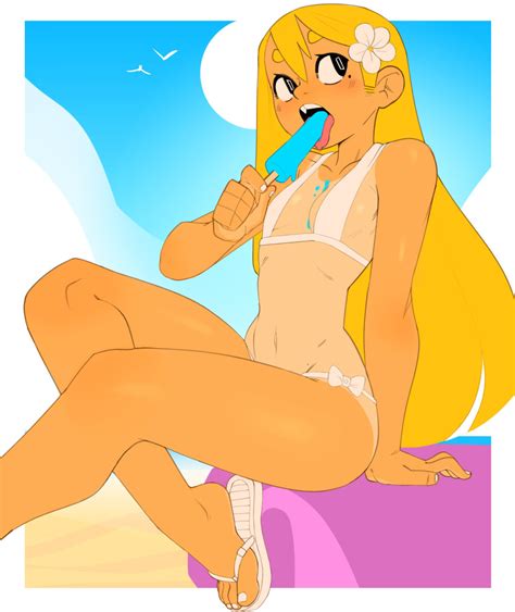 rule 34 beach bikini blonde hair boonsky cleavage dripping popsicle eating female food frame