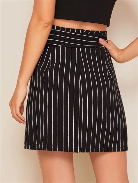 striped notched high waist belted skirt gagodeal skirt