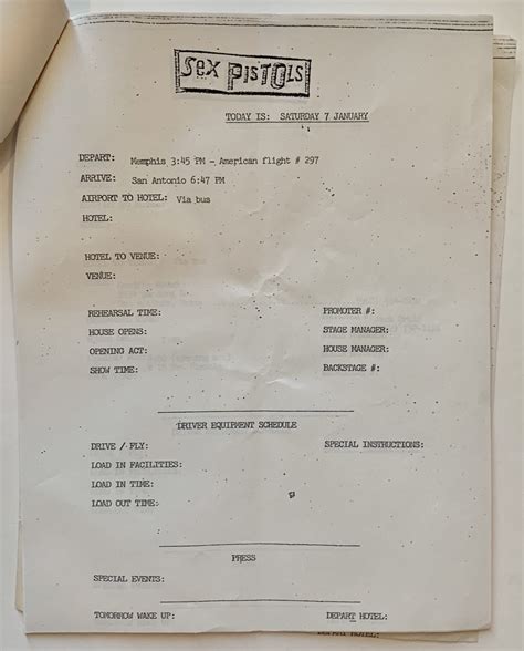 Sex Pistols 1978 Us Tour Itinerary Press Kit Folder