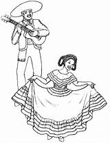 Mexican Coloring Pages Dress Dancing Lady Girl Drawing Color Culture Dance Traditional Mexico Spanish Costume Sheets Dresses Kids Wearing Fiesta sketch template