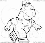 Ape Builder Walking Clipart Cartoon Outlined Coloring Vector Cory Thoman Royalty sketch template