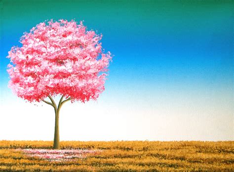 Giclee Print Of Pink Cherry Blossom Tree Painting By Bingart