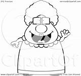 Granny Clipart Chubby Waving Cartoon Outlined Coloring Vector Cory Thoman Royalty Clipartof sketch template