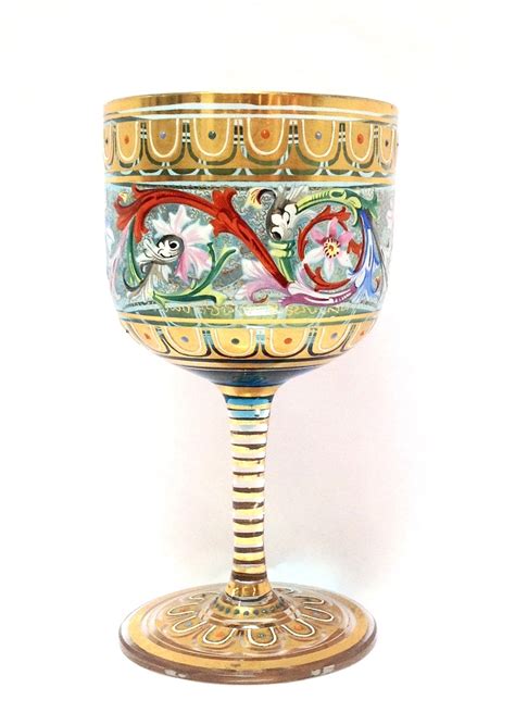Group 3 Moser Enameled And Gilt Floral Wines Signed From