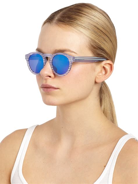 lyst illesteva leonard clear mirrored sunglasses in blue