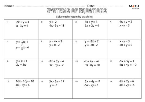 solving systems  equations  substitution worksheets math monks
