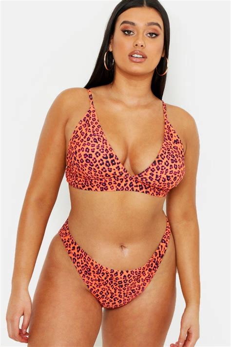 Boohoo Leopard Print Triangle Bikini Set Bebe Rexha Red