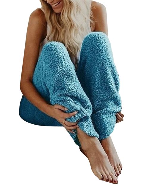 fashion womens fluffy fuzzy pants soft sleep lounge pajama pants casual
