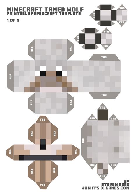 large papercraft template  tamed wolf minecraft dog