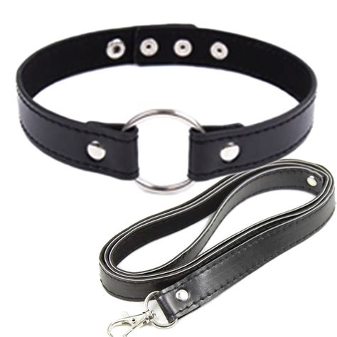 candiway leather collar and lead chain bondage boutique adult game bdsm