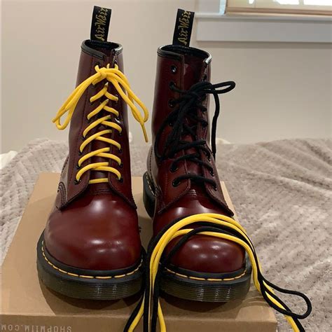 dr martens  cherry red black  yellow laces yellow lace martens red  martens