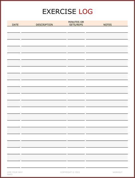 printable exercise log sheets  printable templates