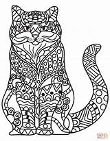 Cat Zentangle Coloring Sitting Pages Style Cats Supercoloring Book sketch template