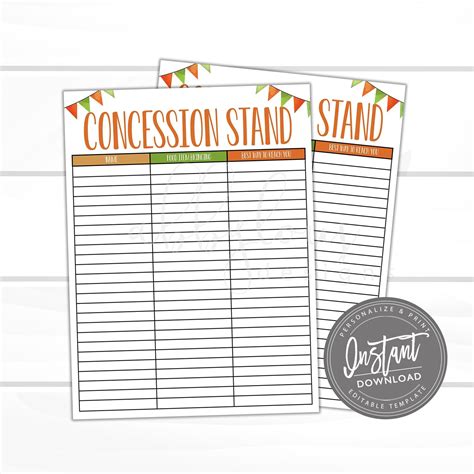 printable concession stand template printable templates