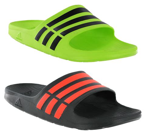 mens adidas duramo  flip flops comfy beach sandals black lime size   ebay