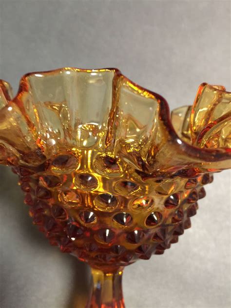 Amber Glass Hobnail Pedestal Dish Compote Etsy