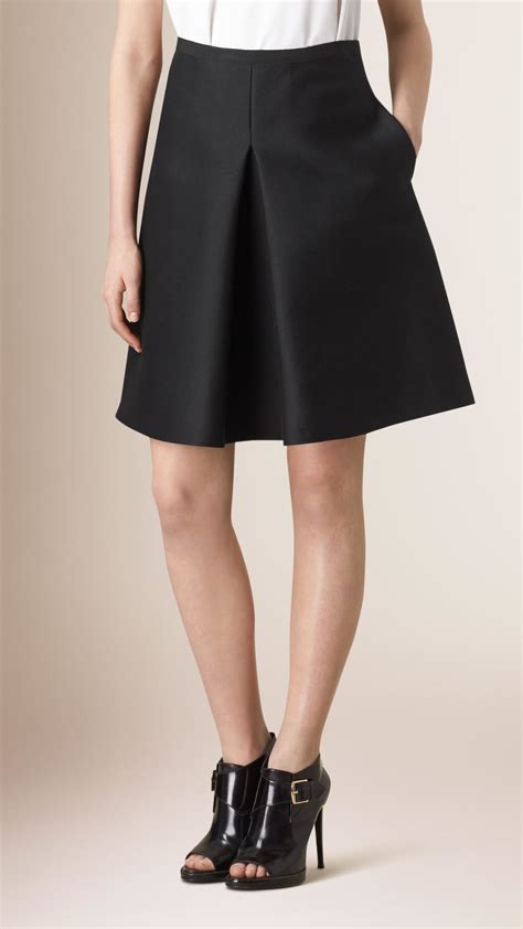 lyst burberry pleat front cotton silk a line skirt in black