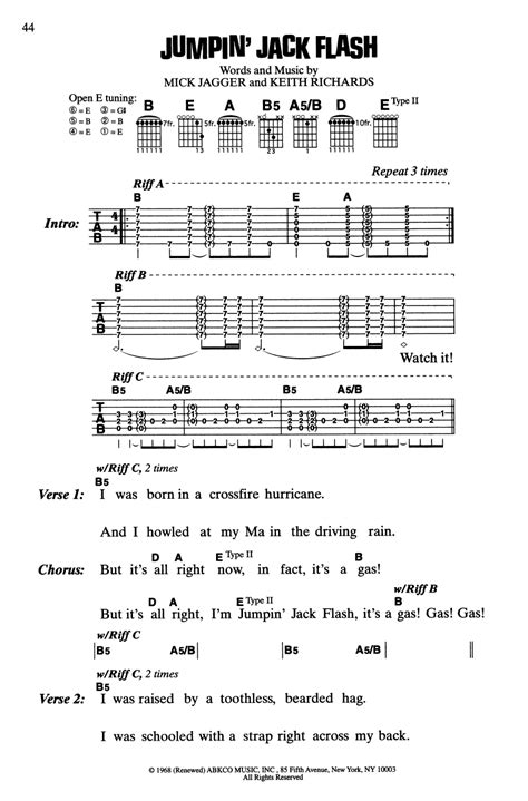 Jumpin Jack Flash Sheet Music The Rolling Stones Guitar Chords Lyrics