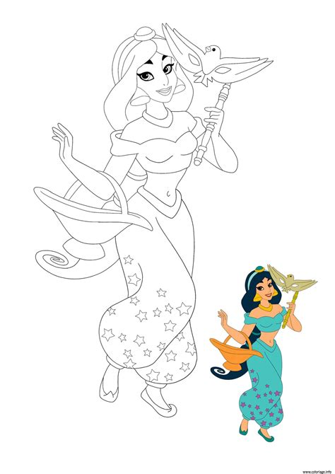 coloriage jasmine princesse de aladdin avec couleur jecoloriecom