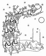 Santa Coloring Reindeer Pages Claus Christmas Sleigh Coming Town Drawing Sheets Printable Vintage Clause Colouring Color Sky Drawings Beautiful Kids sketch template
