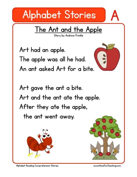 alphabet stories letter  reading comprehension worksheet  teach simple