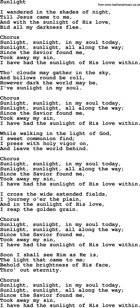 baptist hymnal christian song sunlight lyrics with pdf for printing