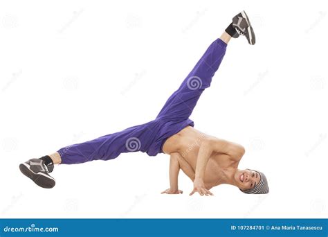 Young Topless Dancer Sitting On His Head With Legs Up And Apart Royalty