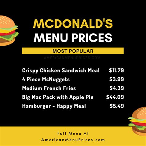 mcdonalds menu prices  usa ramericanmenuprices
