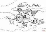 Coloring Witch Broom Urban Pages Flying Printable Drawing sketch template
