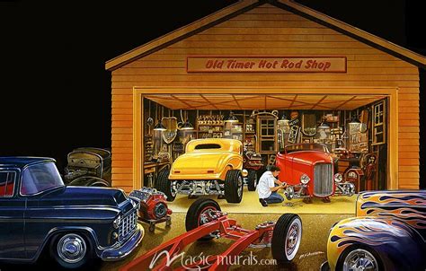 Hot Rod Shop Classic Wallpaper By