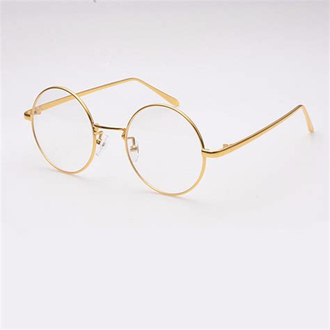 Gold Metal Vintage Round Eyeglasses Frame Clear Lens Full