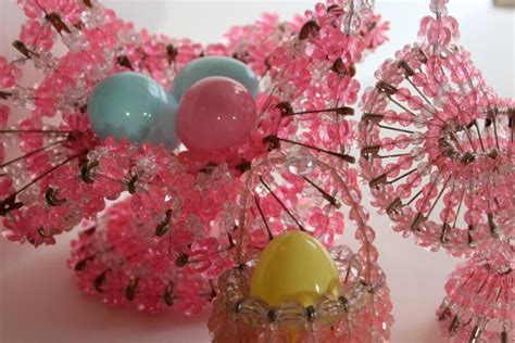 Vintage Easter Baskets Pink Plastic Beaded Safety Pin Basket Collection