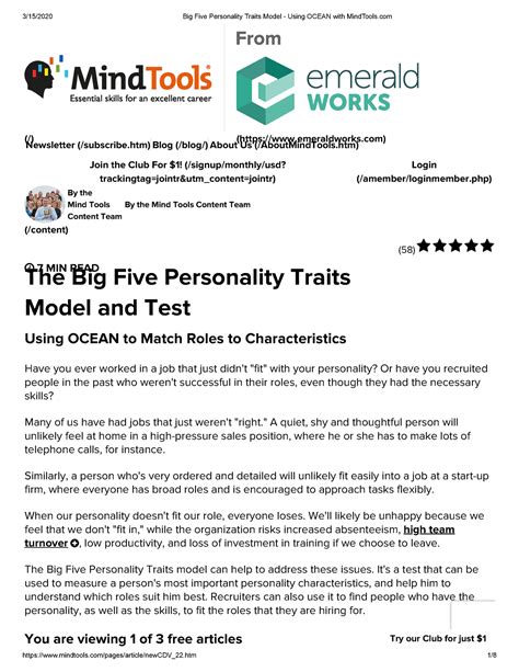 Big Five Personality Traits Model Using Ocean With Mind