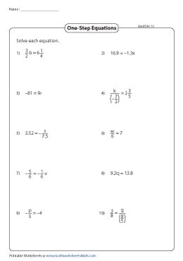 solving  step equations multiplication  division worksheet answer