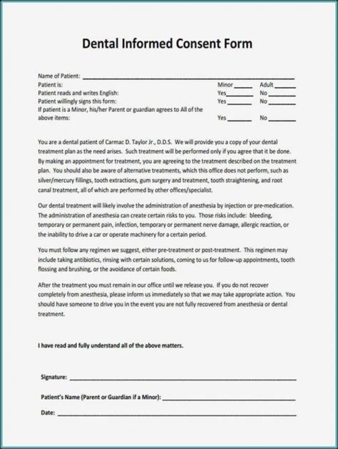 printable dental consent forms printable forms