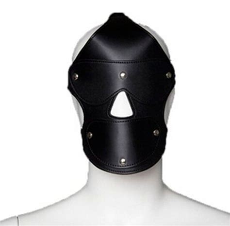 leather fetish restraint bondage mouth mask bdsm head harness hood ball