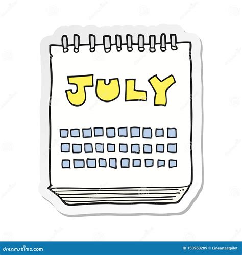 creative sticker   cartoon calendar showing month  july stock