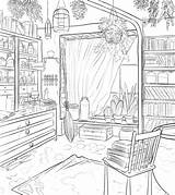 Coloring Pages Detailed Colouring Cottage Room Witch House Katie Interior Choose Board Tumblr Draws Stuff Perspective Ivy Miniatures sketch template