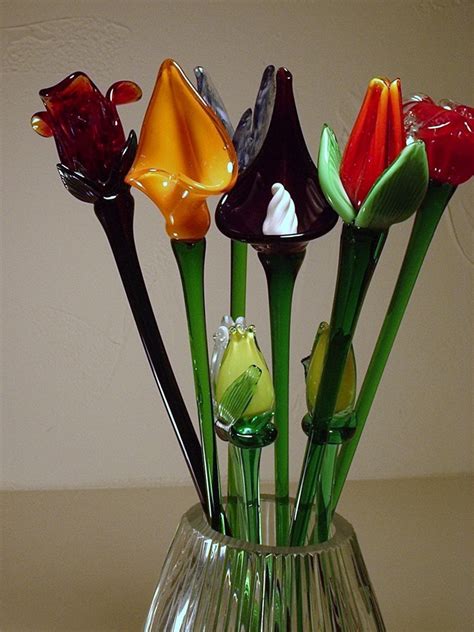 Blown Glass Flowers On Long Stems Etsy