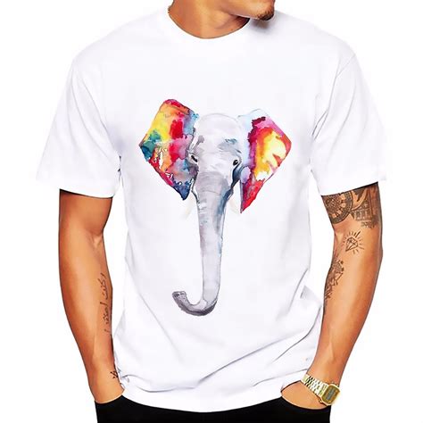 Colorful Ears White Elephant T Shirt Man Summer Tops Tees Plus Size O