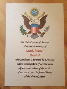 personlised custom wwi american memorial certificate ebay