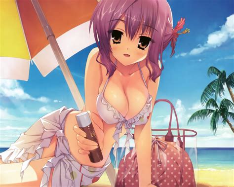 big boobs purple hair cleavage kobuichi anime anime girls boobs