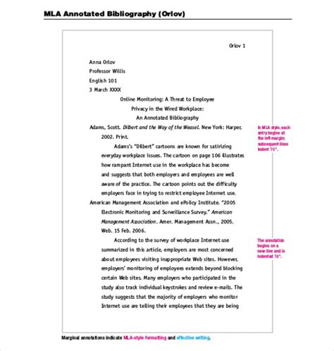 annotated bibliography template mla