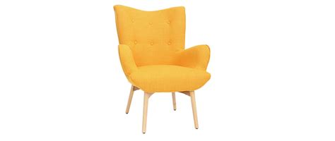fauteuil design scandinave  son repose pied jaune  bois clair bristol miliboo