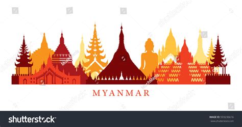 myanmar architecture landmarks skyline shape silhouette stock vector royalty
