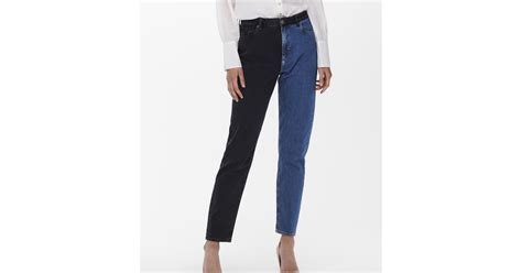 only blue two tone high waist mom jeans new look
