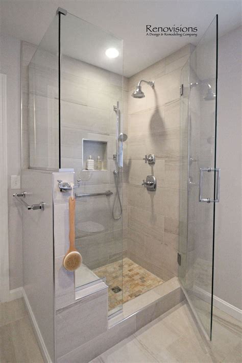 completed master bathroom remodel  renovisions walk  shower shower seat shower cubby